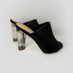 Shoe Dazzle Shoe Size 7 Open Toe Slip On Clear Heel Sandal Faux Leather mules